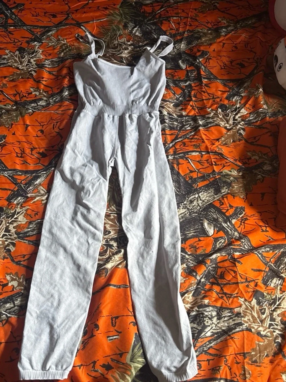 Free People Light Gray Ribbed Wide-Leg Jumpsuit